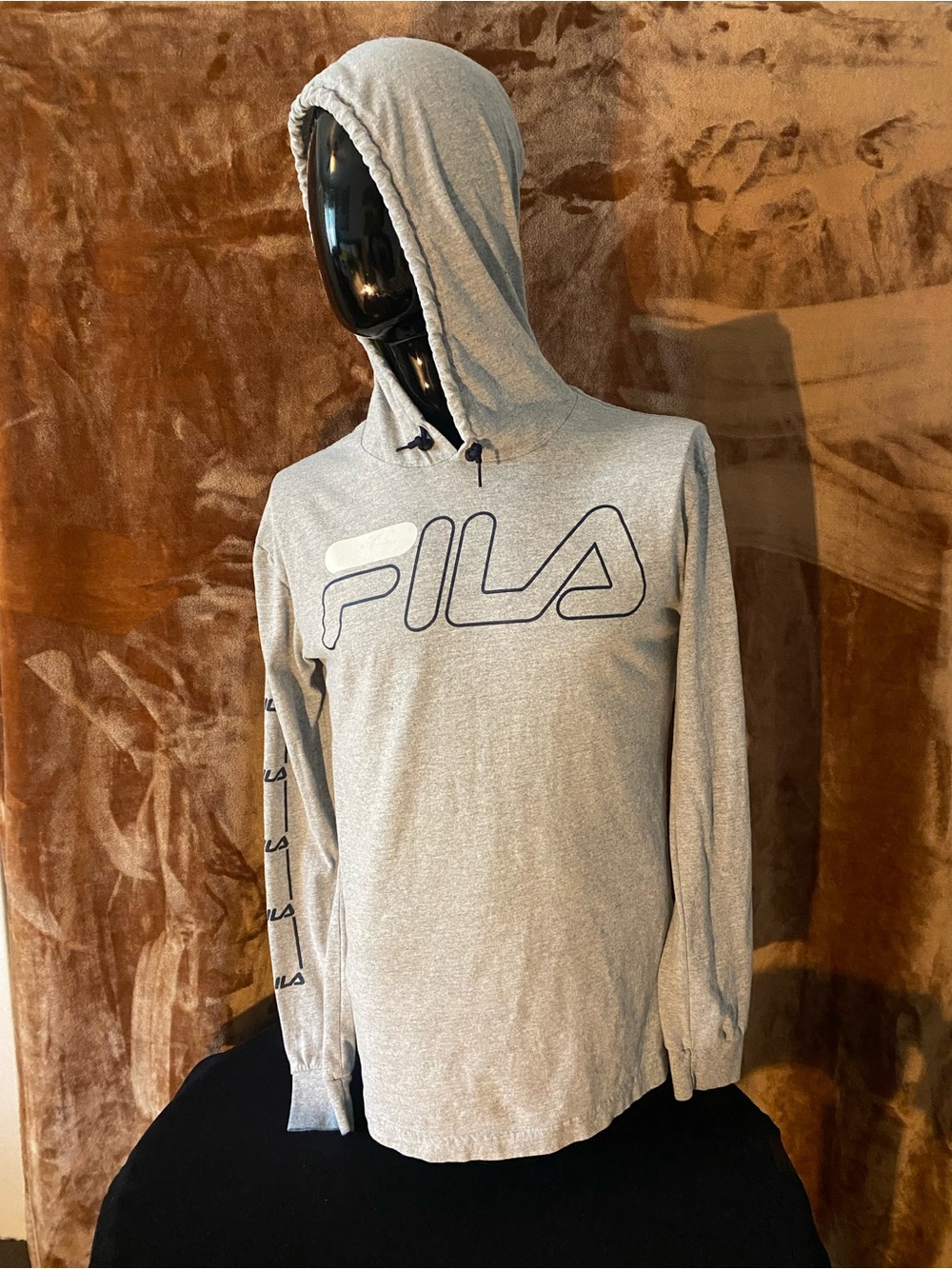 FILA Men's Heather Gray Hooded Long-Sleeve Tee with Logo